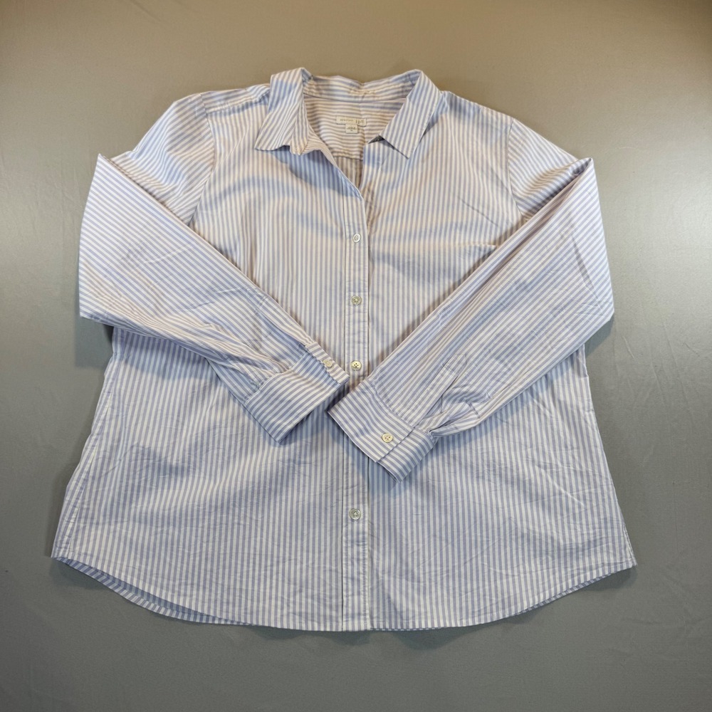 J. Jill Perfect Shirt Womens XL Blue White Striped Button Down Long Sleeve Top